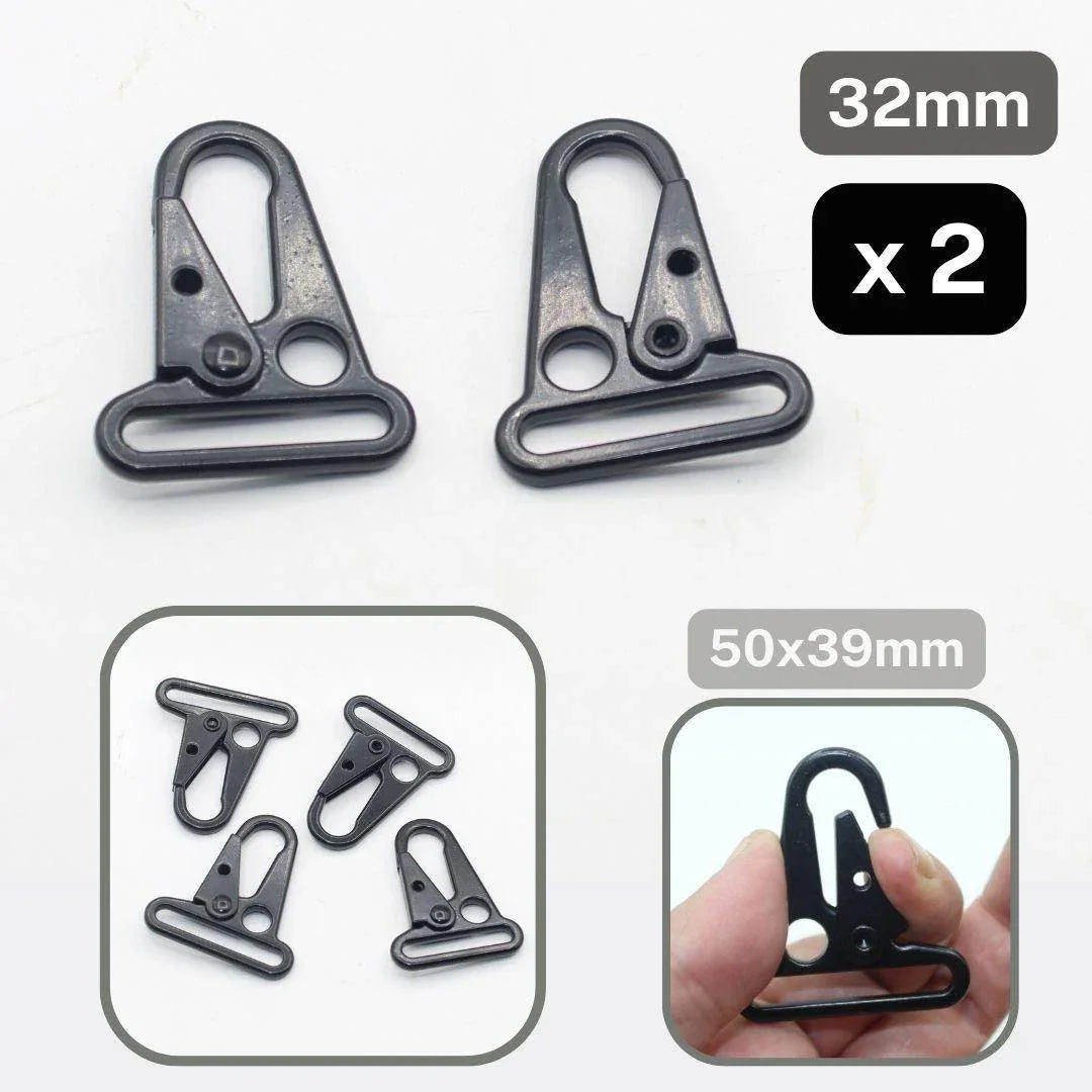 Set of 2 Safe Lobster Buckles, Military Style, Black Metal, available in 32mm or 38mm #BMEX067 - ACCESSOIRES LEDUC BV