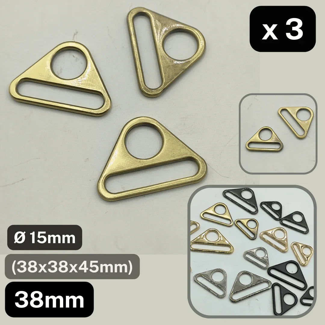 Set of 3 Triangle Buckles with Hole #BMEx060 available in 32mm, 38mm or 50mm in Silver, Pink Gold, Gold, Oldbrass, Gunmetal or Black - ACCESSOIRES LEDUC BV