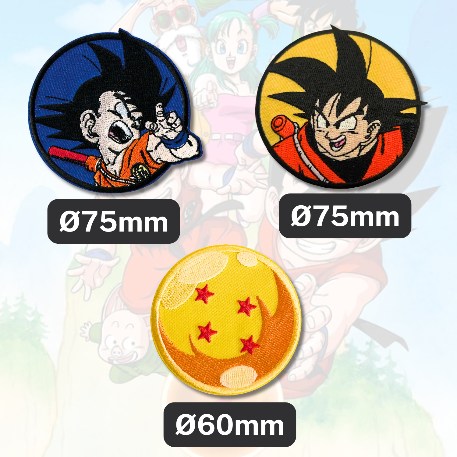 Set aus 3 Kinder- und Anime-Aufbügel-Patches für Kleidung und Taschen