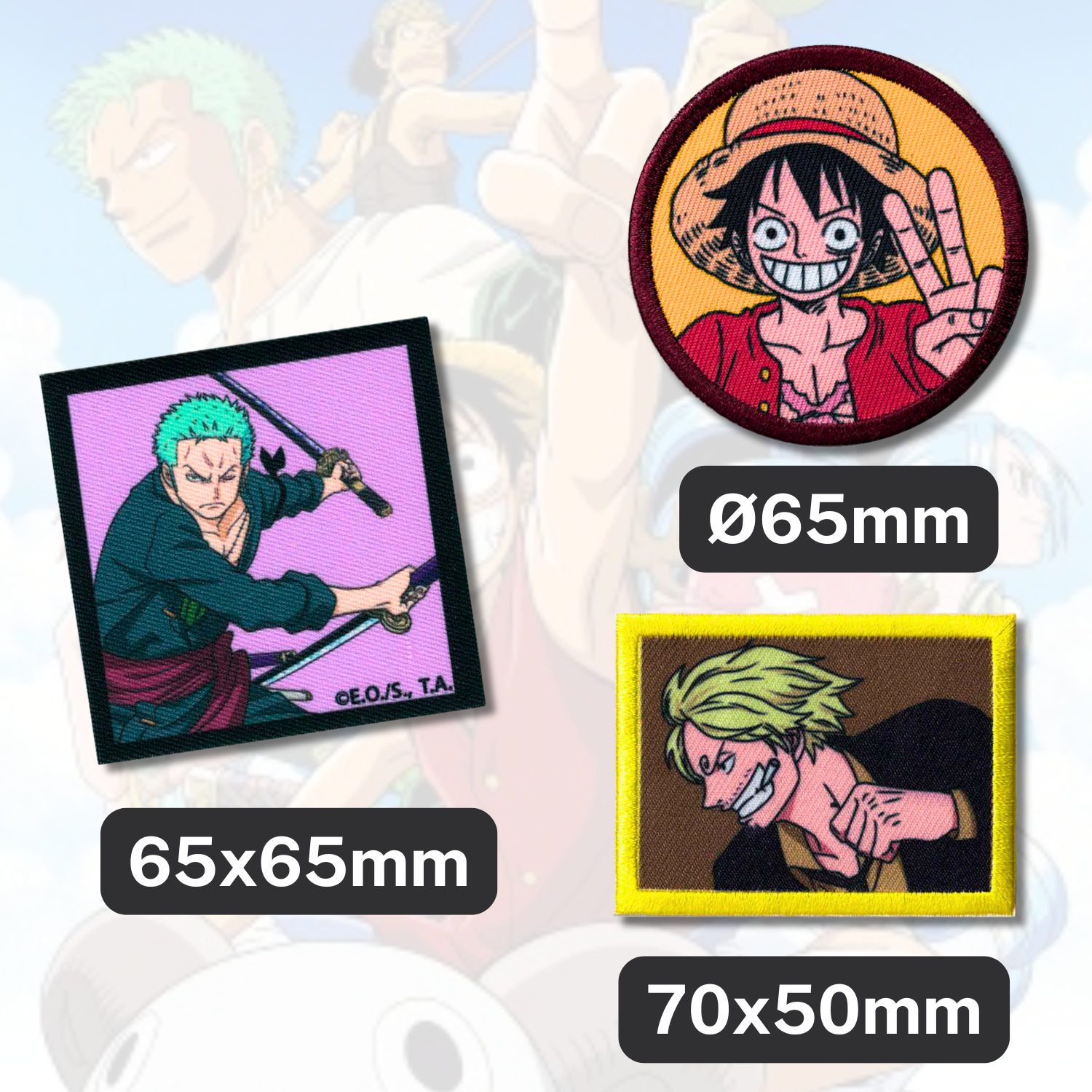 Set aus 3 Kinder- und Anime-Aufbügel-Patches für Kleidung und Taschen
