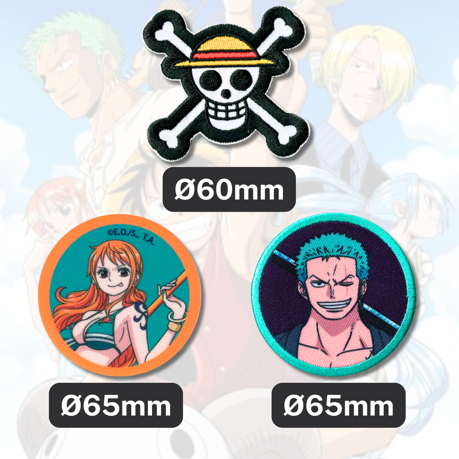 Set aus 3 Kinder- und Anime-Aufbügel-Patches für Kleidung und Taschen