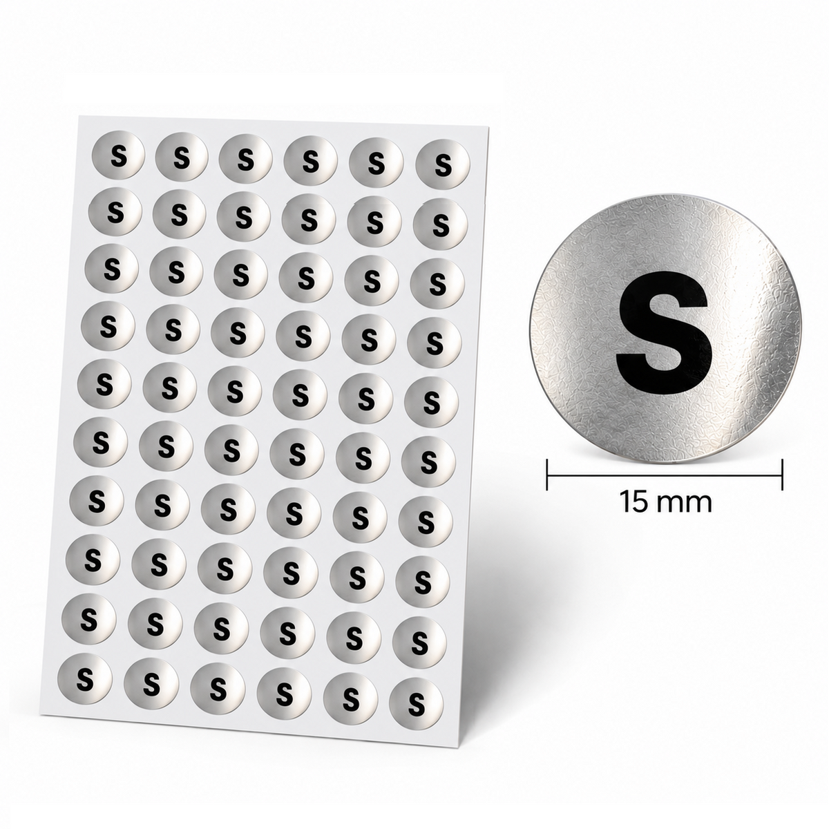 6 Sheets (360 labels) Silver Garment Size Stickers for Clothes Hangers – 15 mm