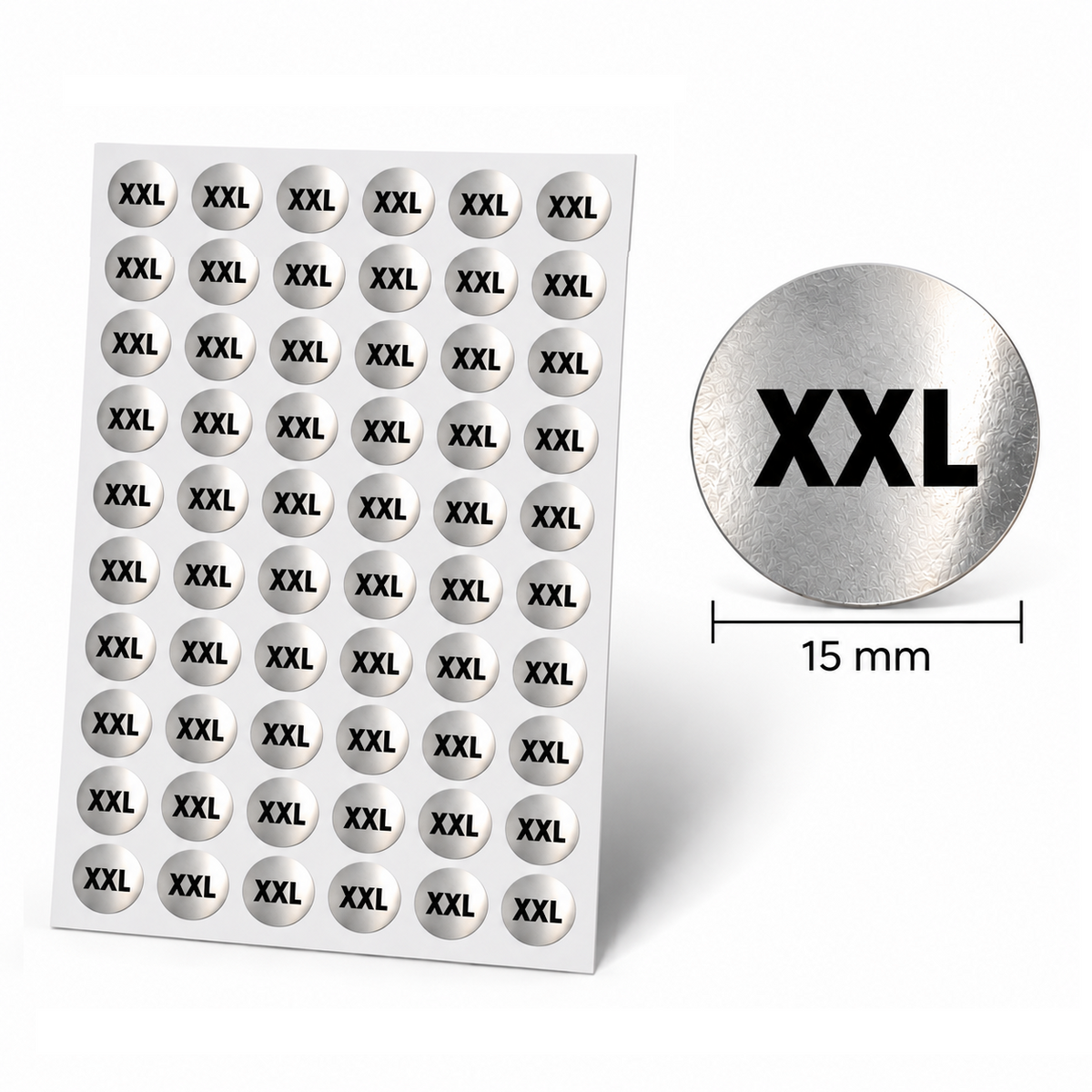 6 Sheets (360 labels) Silver Garment Size Stickers for Clothes Hangers – 15 mm