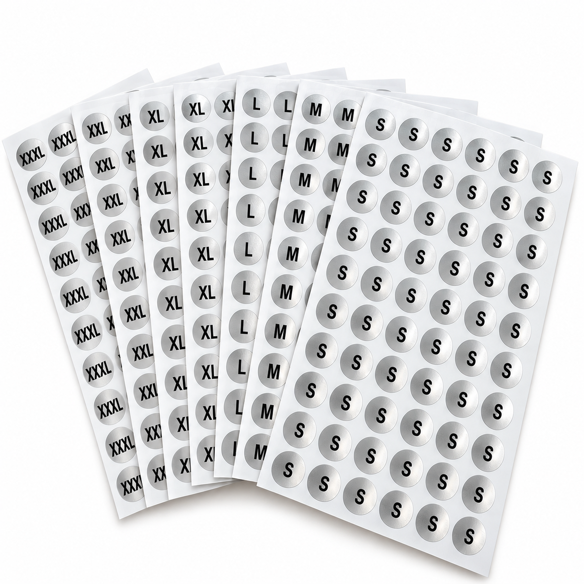 6 Sheets (360 labels) Silver Garment Size Stickers for Clothes Hangers – 15 mm