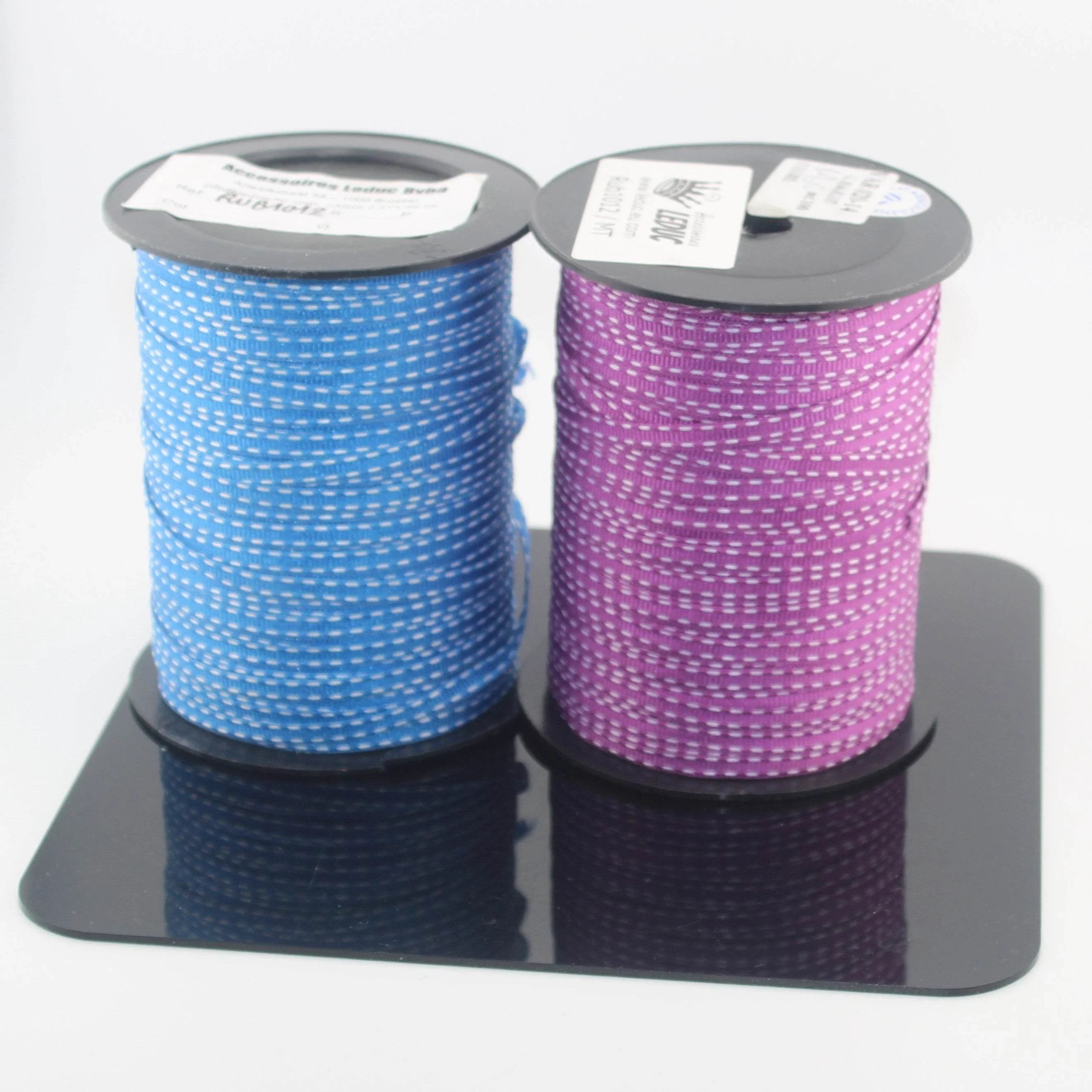 10 meters 6mm Gros Grain Ribbon with White Stitching available in Blue or Lilac - Made in Italy - ACCESSOIRES LEDUC BV