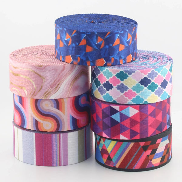 5 meters 38mm Colorful Geometric Design Printed Polyester Webbing #RUB3582 - ACCESSOIRES LEDUC BV
