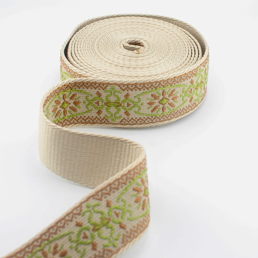 Sangle florale en jacquard de 38 mm – Garniture décorative premium pour sacs et tissus d’ameublement (RUB3584)