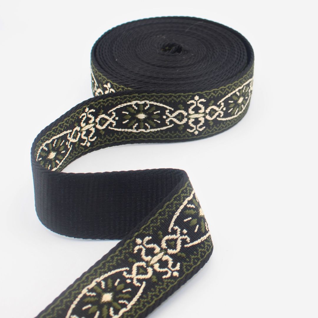 Sangle florale en jacquard de 38 mm – Garniture décorative premium pour sacs et tissus d’ameublement (RUB3584)