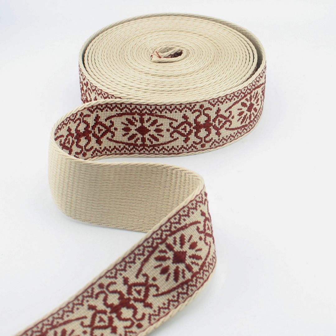 Sangle florale en jacquard de 38 mm – Garniture décorative premium pour sacs et tissus d’ameublement (RUB3584)