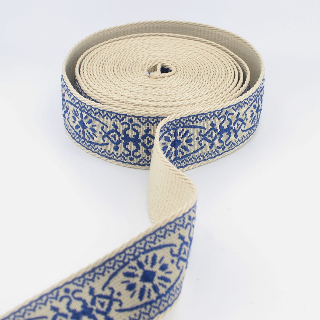 Sangle florale en jacquard de 38 mm – Garniture décorative premium pour sacs et tissus d’ameublement (RUB3584)