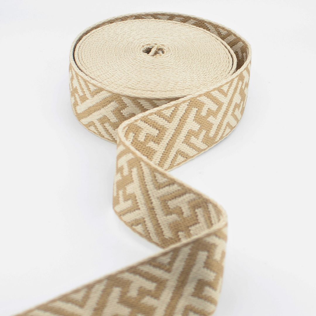 Geometric Woven Webbing 38 mm – Premium Jacquard Strap for Bags, Belts, Guitar Straps & Upholstery (RUB3586)