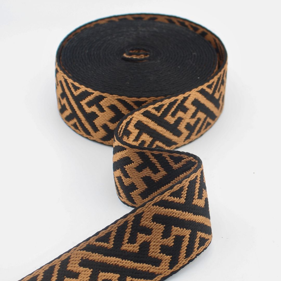 Geometric Woven Webbing 38 mm – Premium Jacquard Strap for Bags, Belts, Guitar Straps & Upholstery (RUB3586)