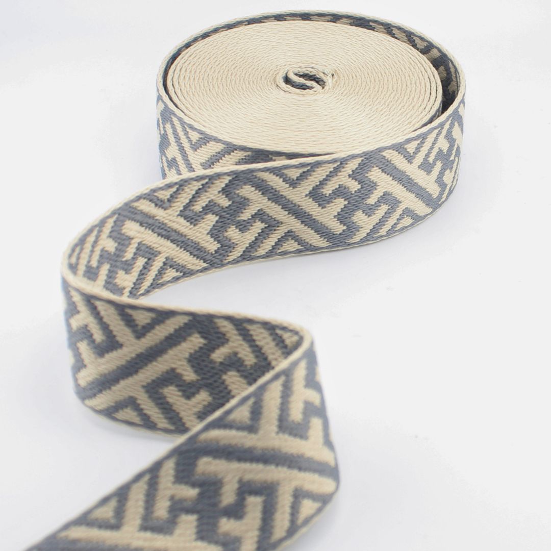 Geometric Woven Webbing 38 mm – Premium Jacquard Strap for Bags, Belts, Guitar Straps & Upholstery (RUB3586)