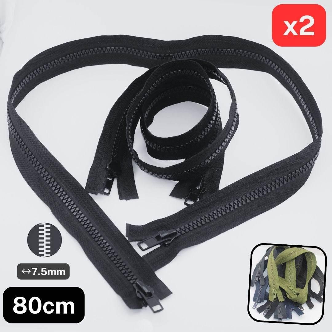 Set of 2, 80cm Long Jacket 2 Way Zippers, with 7.5mm wide Teeth, Open End - ACCESSOIRES LEDUC BV