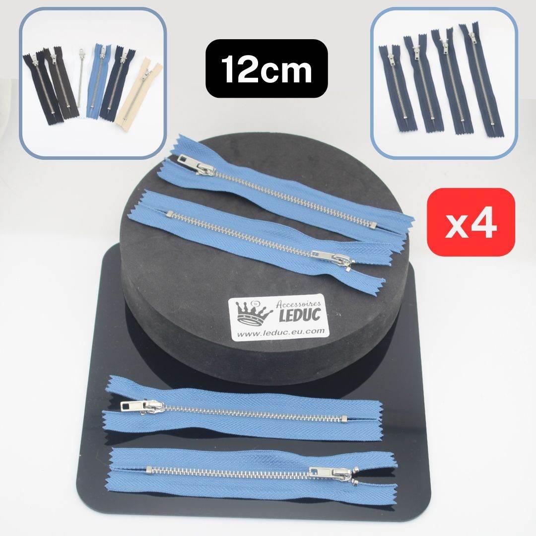 Set of 4 Trouser Metal Zippers - available in 12cm, 14cm, 16cm or 18cm - in Black, White, Blue, Navy, Beige or Brown - ACCESSOIRES LEDUC BV