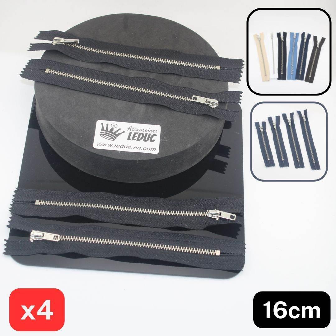 Set of 4 Trouser Metal Zippers - available in 12cm, 14cm, 16cm or 18cm - in Black, White, Blue, Navy, Beige or Brown - ACCESSOIRES LEDUC BV