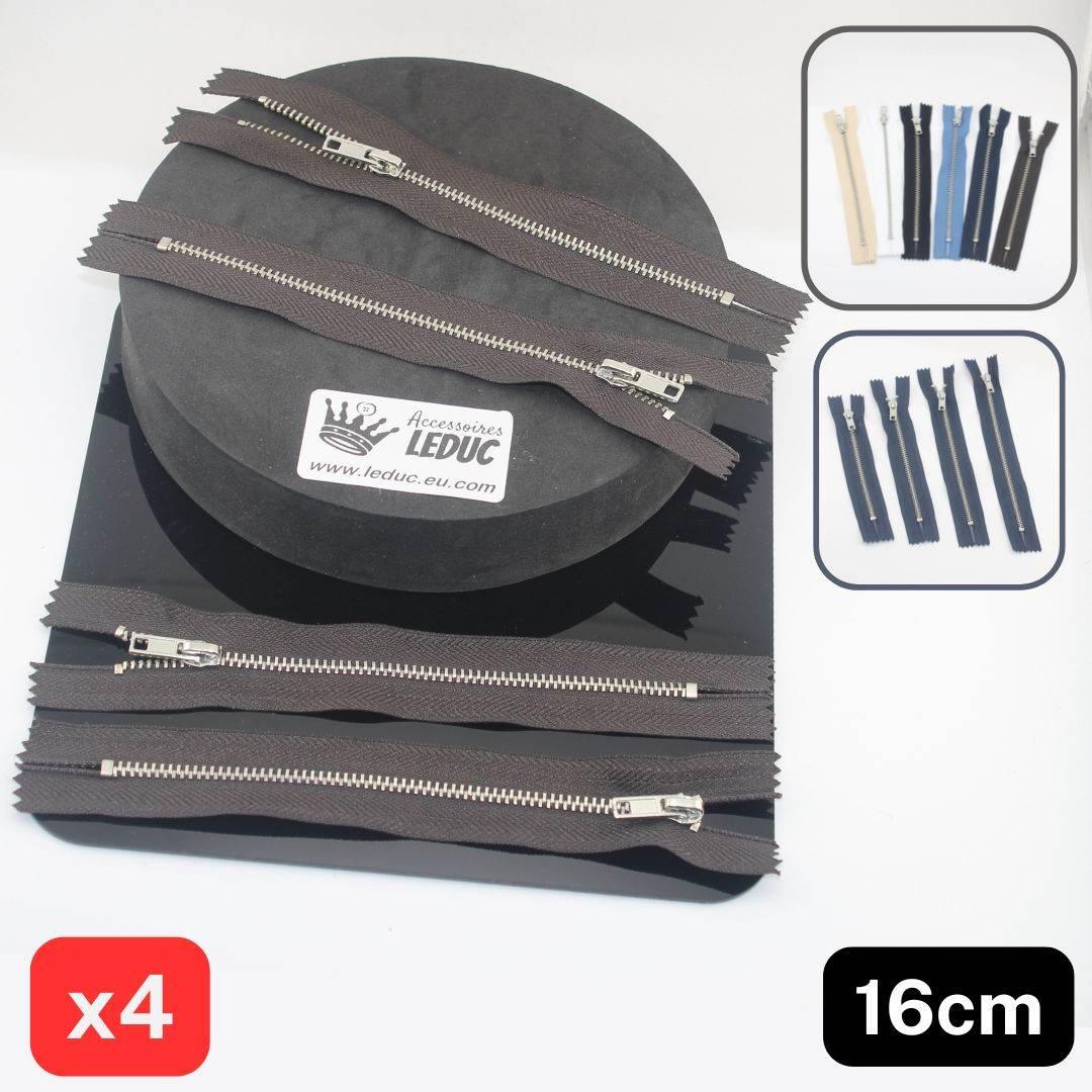 Set of 4 Trouser Metal Zippers - available in 12cm, 14cm, 16cm or 18cm - in Black, White, Blue, Navy, Beige or Brown - ACCESSOIRES LEDUC BV