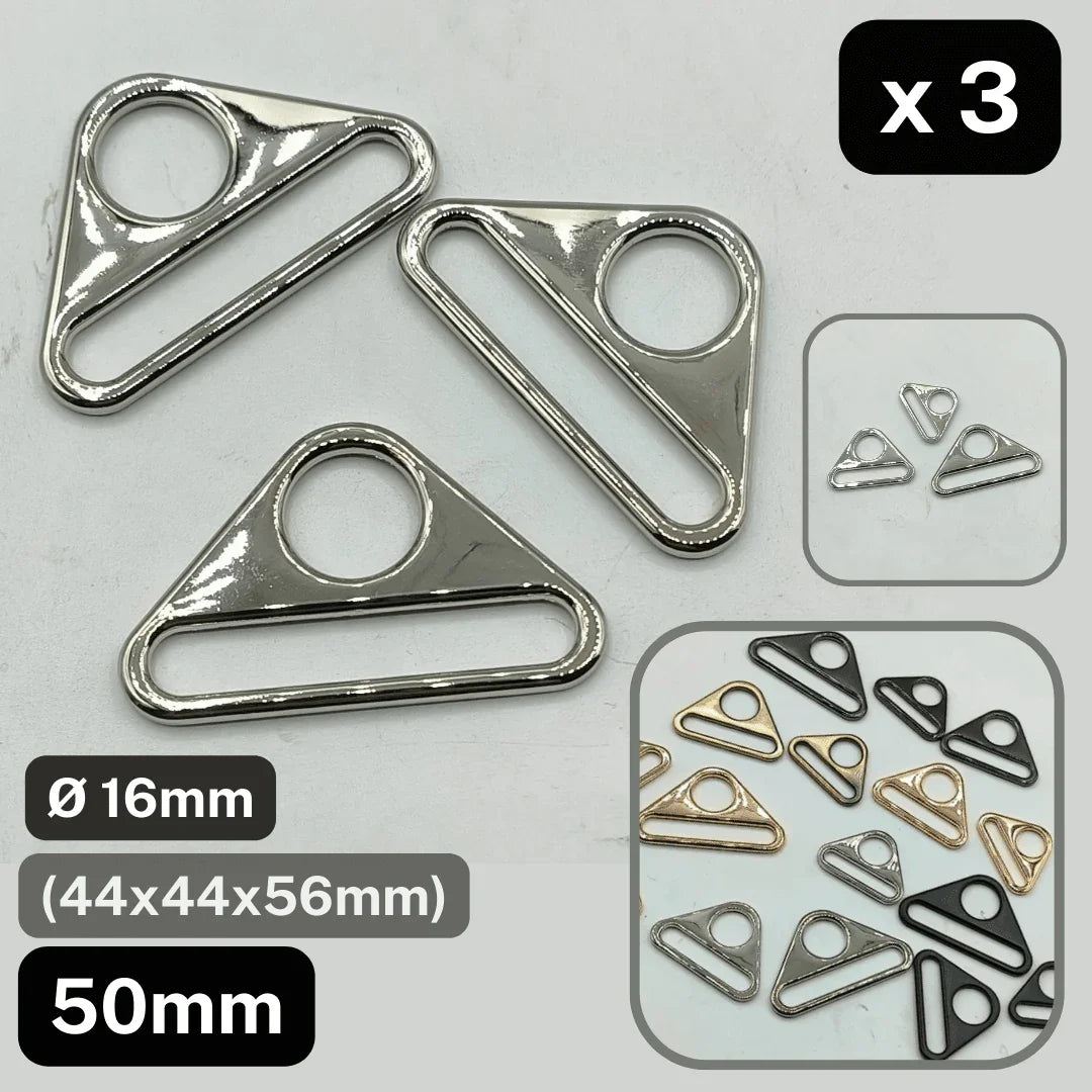 Set of 3 Triangle Buckles with Hole #BMEx060 available in 32mm, 38mm or 50mm in Silver, Pink Gold, Gold, Oldbrass, Gunmetal or Black - ACCESSOIRES LEDUC BV