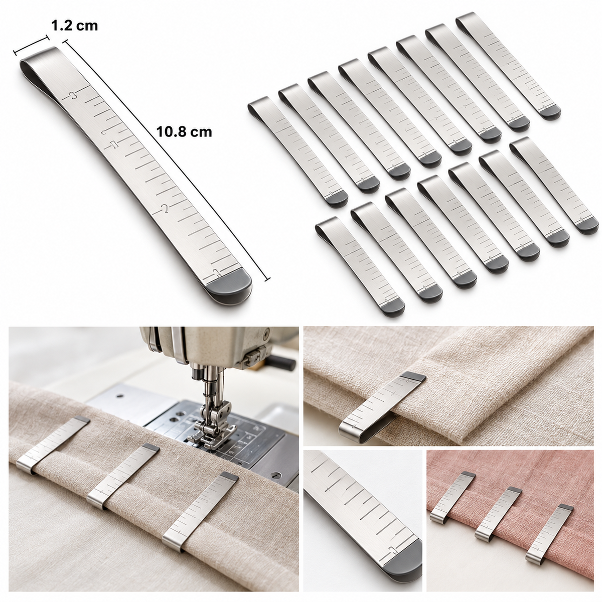 Stainless Steel Sewing Hemming Clips with Measurement Markings – 15 Pieces