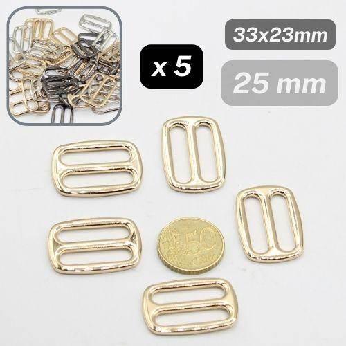 5 Metallic Loop Buckles (size 25mm, 30mm or 40mm), Rectangle Shape, with Round Corners #BMEx050, available in Silver, Gunmetal or Light Gold Colours - ACCESSOIRES LEDUC BV