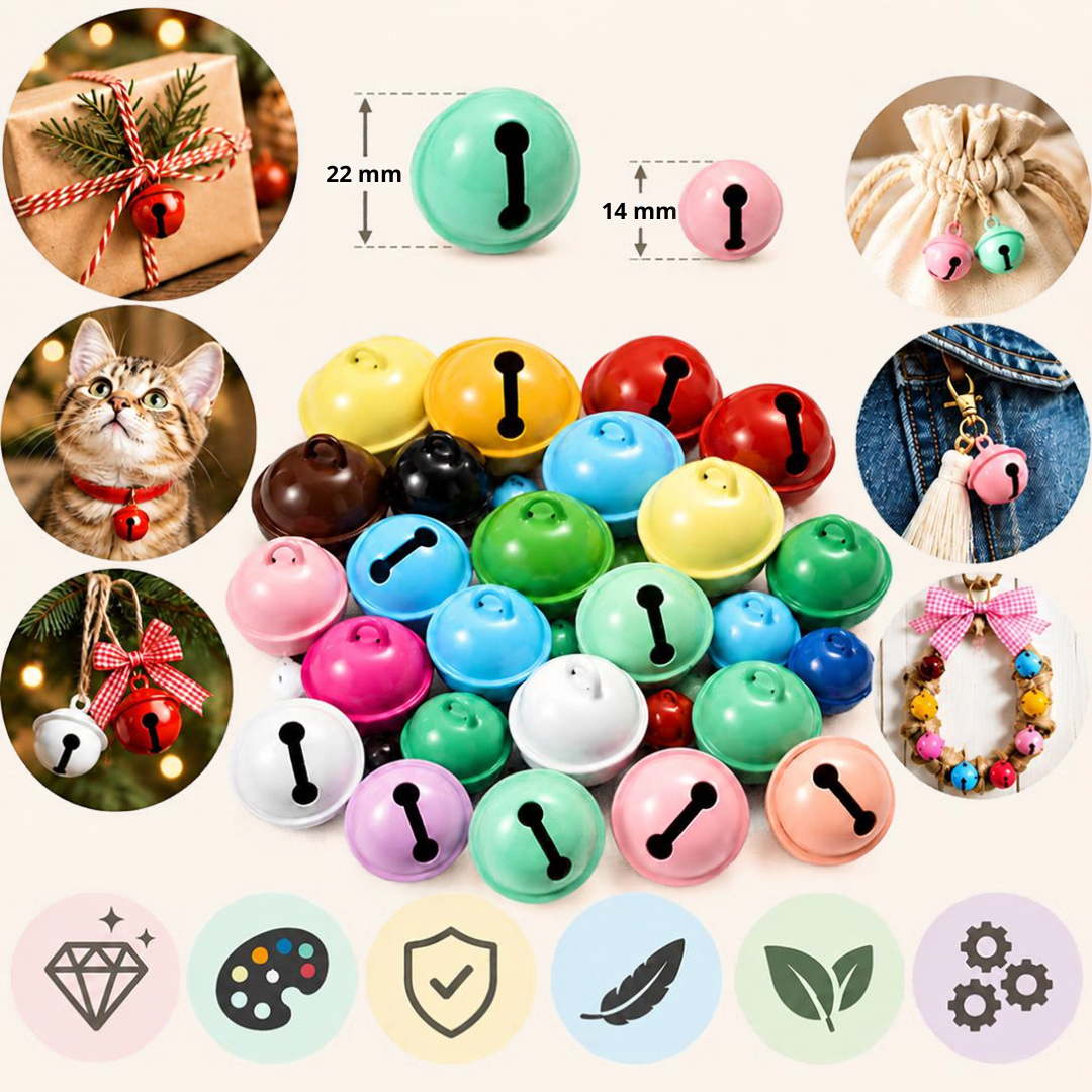 Sewing Colourful Jingle Bells 14mm & 22mm – 20 pcs - Mixed & Solid Colours