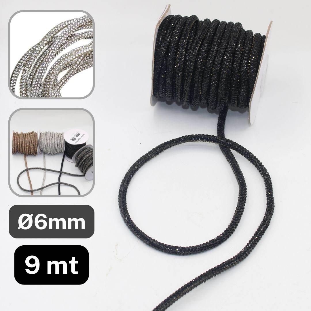 9 meters of Strass Cord, available in 5mm or 6mm in Black, Gunmetal, Silver or Copper - ACCESSOIRES LEDUC BV