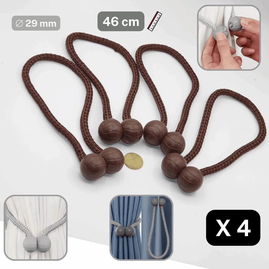 2 pairs (4 pieces - suitable for 2 windows) Magnetic Modern Balls Tie-Backs for Curtains #EMB03 - ACCESSOIRES LEDUC BV