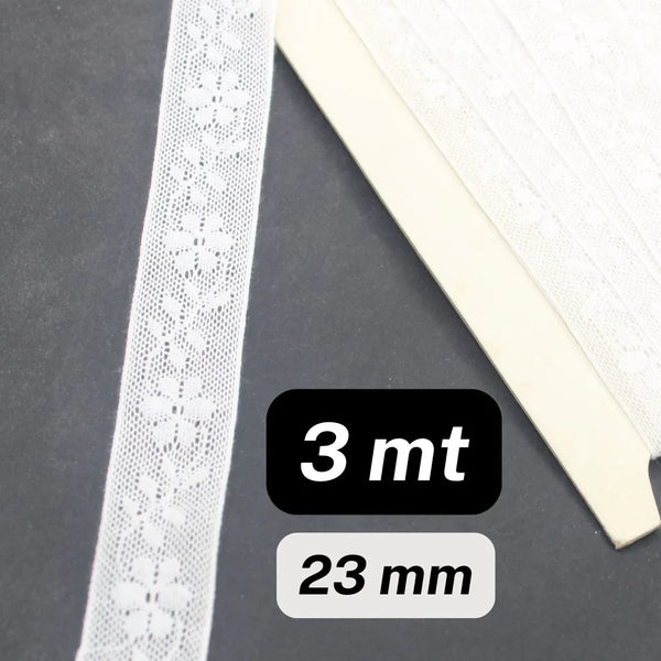 3 meters 23mm White Floral Lace - ACCESSOIRES LEDUC BV