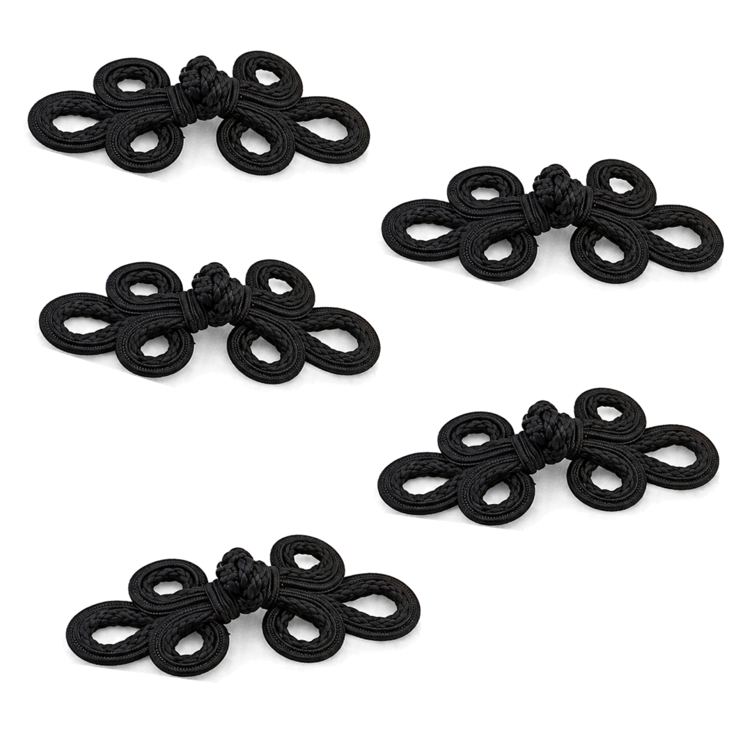 Chinese Frog Closures in Raffia – 6 × 14 cm – Set of 5