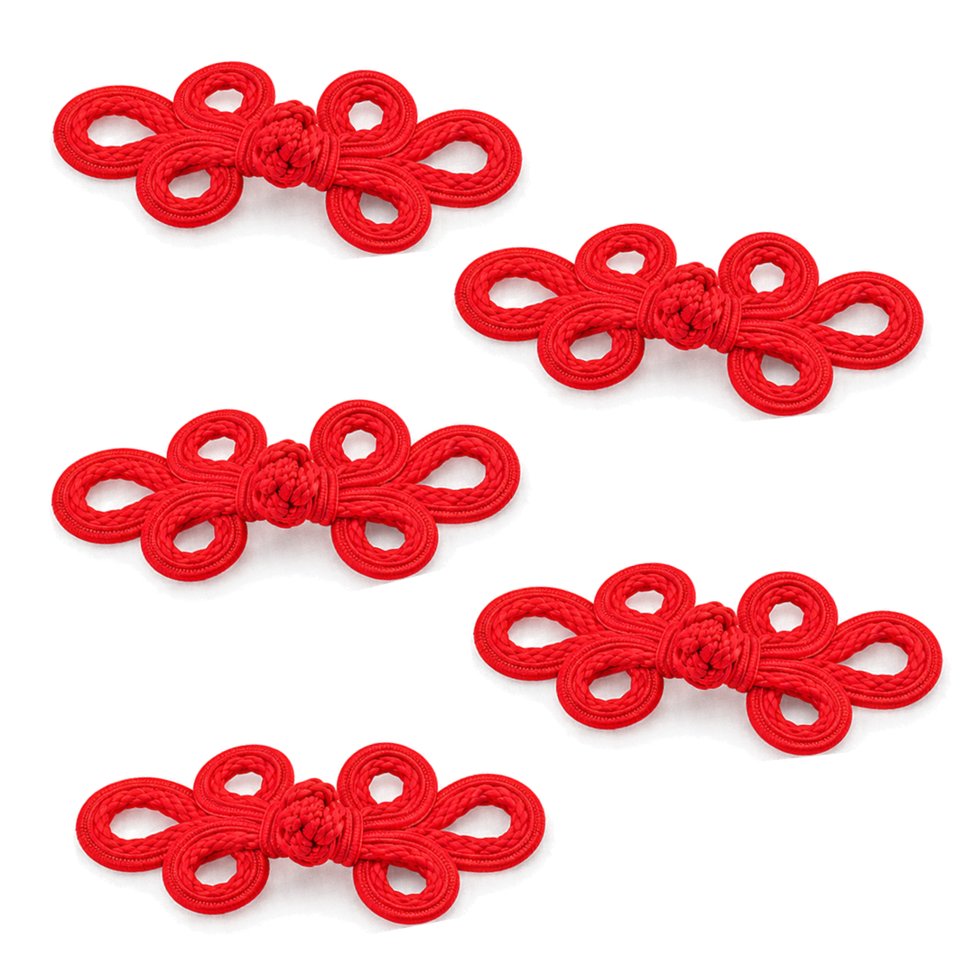 Chinese Frog Closures in Raffia – 6 × 14 cm – Set of 5