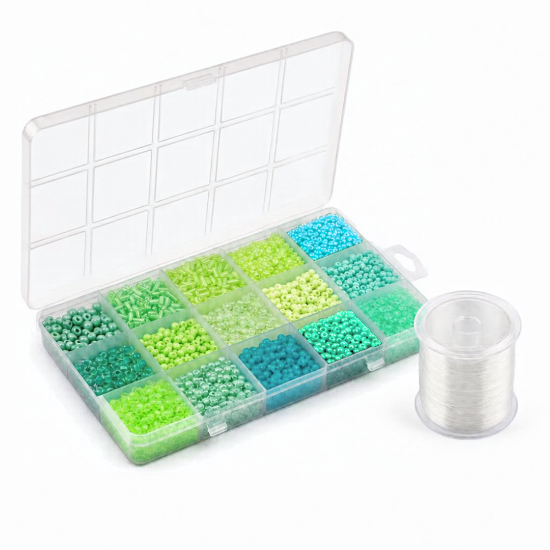 Premium Decorative Bead Set with Storage Box – 15 Compartments – 150g + 130m Thread - 12 colours sets available