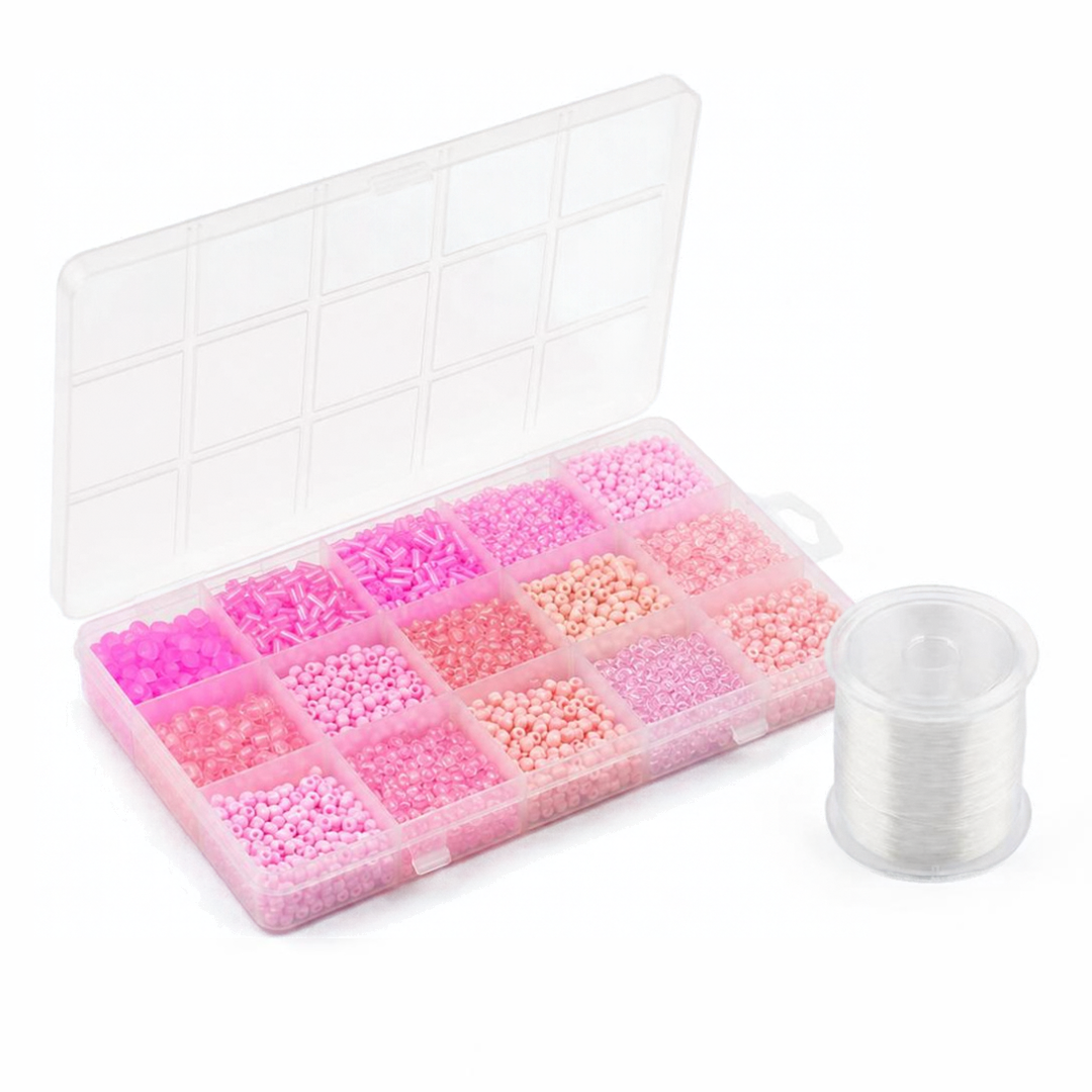Premium Decorative Bead Set with Storage Box – 15 Compartments – 150g + 130m Thread - 12 colours sets available