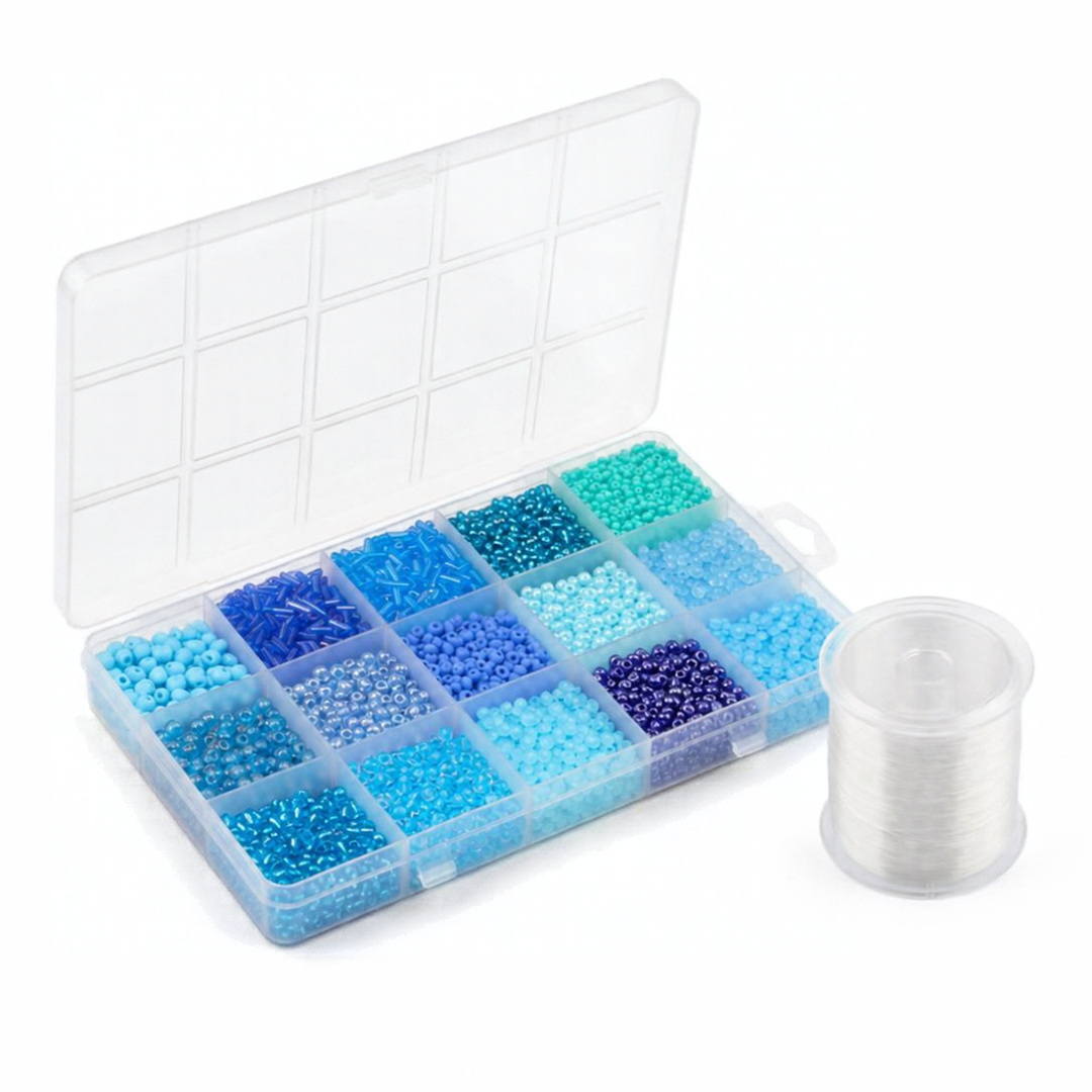 Premium Decorative Bead Set with Storage Box – 15 Compartments – 150g + 130m Thread - 12 colours sets available