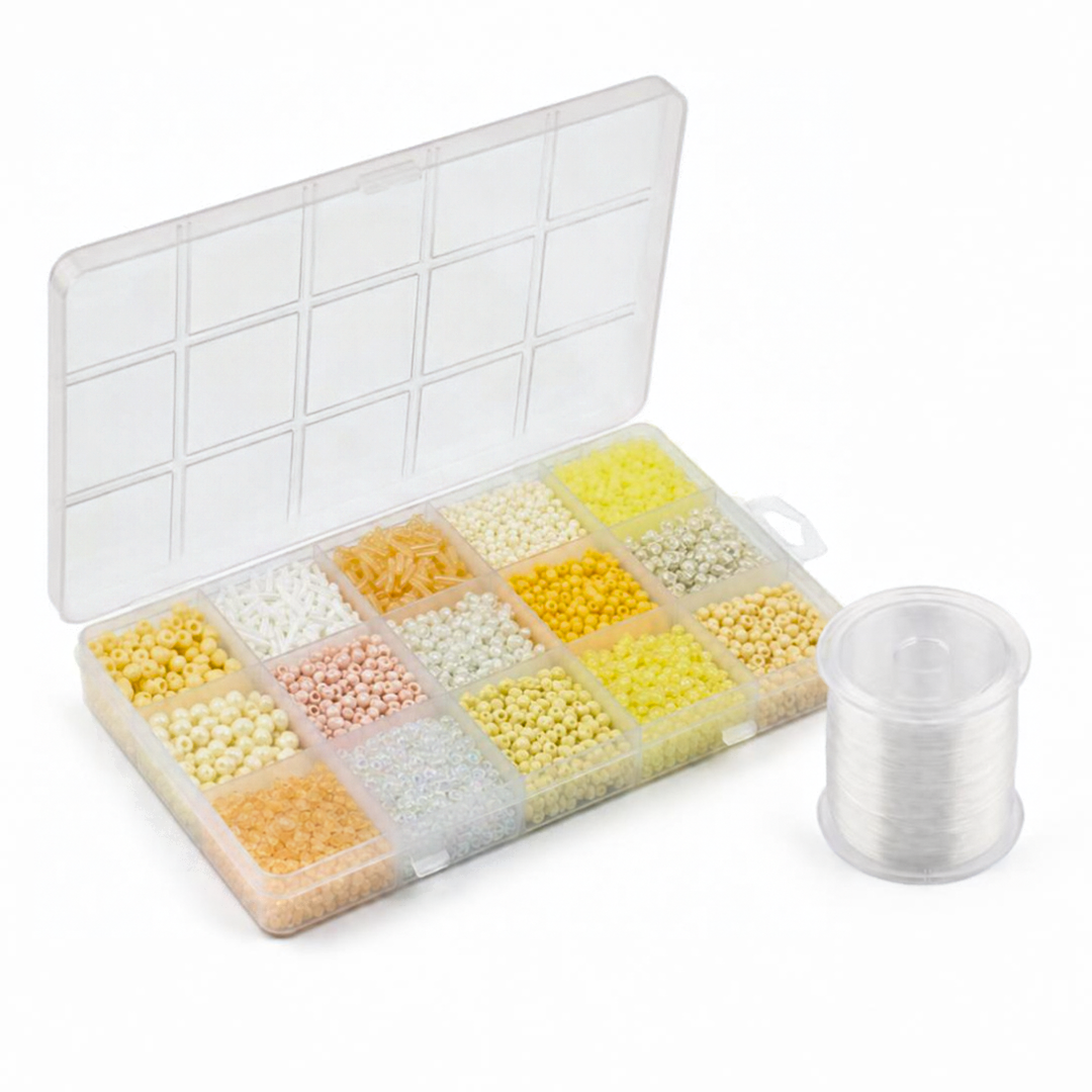 Premium Decorative Bead Set with Storage Box – 15 Compartments – 150g + 130m Thread - 12 colours sets available
