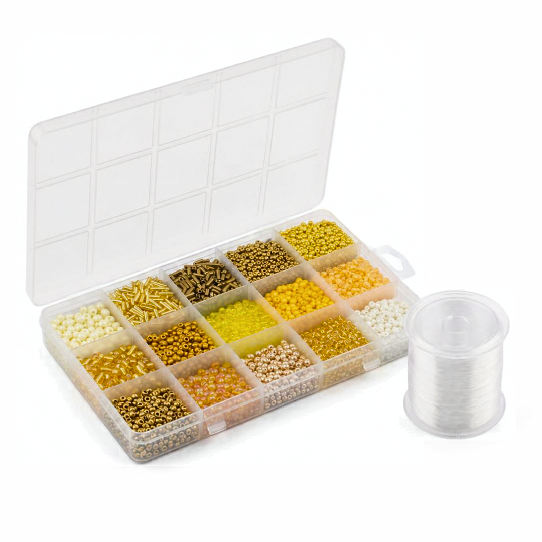 Premium Decorative Bead Set with Storage Box – 15 Compartments – 150g + 130m Thread - 12 colours sets available