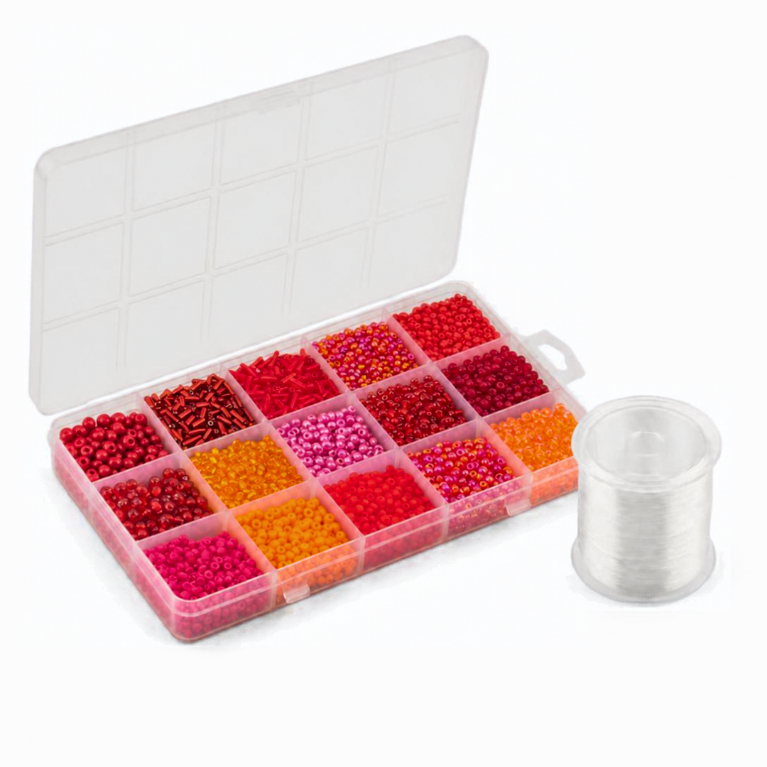 Premium Decorative Bead Set with Storage Box – 15 Compartments – 150g + 130m Thread - 12 colours sets available