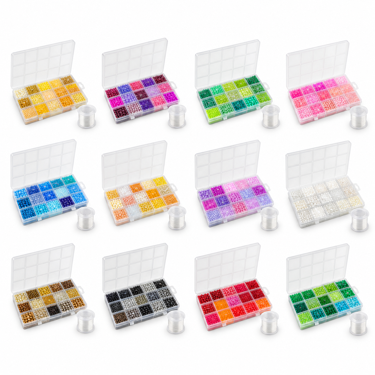 Premium Decorative Bead Set with Storage Box – 15 Compartments – 150g + 130m Thread - 12 colours sets available