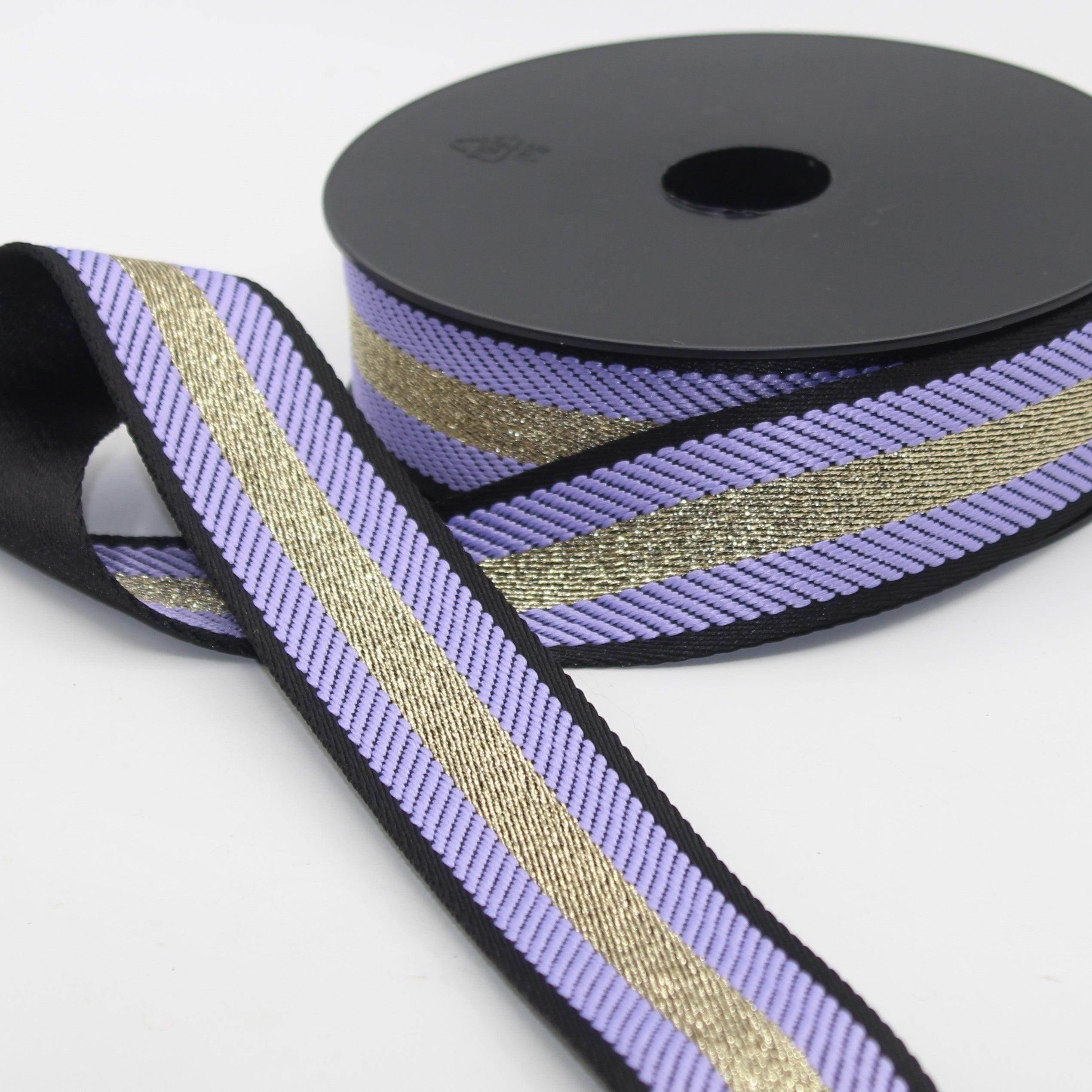 10 meters Herringbone Webbing With Large Light Gold Stripe size 40mm #RUB3556 - ACCESSOIRES LEDUC BV