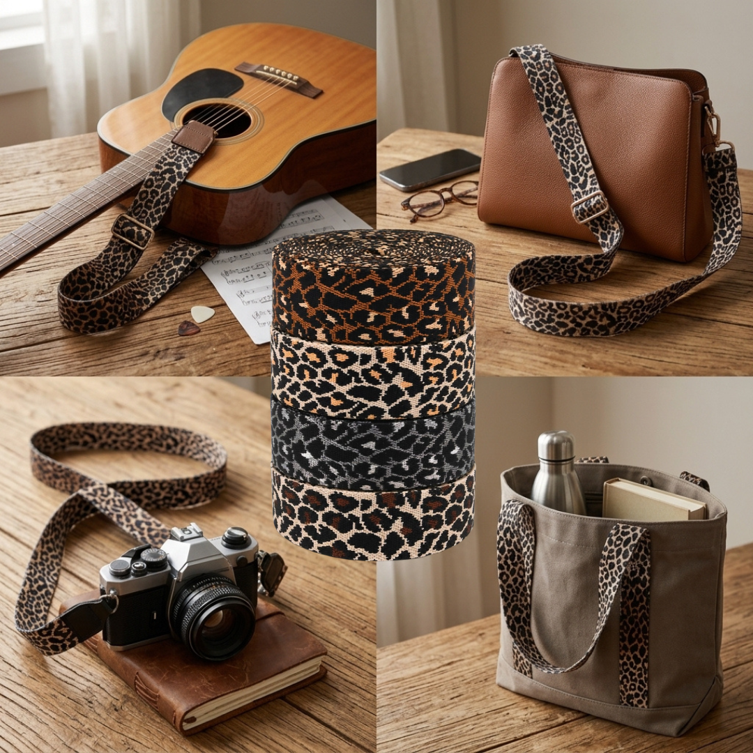 5m Leopard Print Webbing 40mm for Bag Straps & Sewing