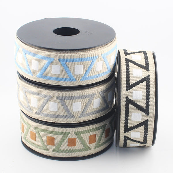 38mm Geometric Jacquard Webbing – Double-Sided Decorative Strap - Premium Jacquard Strap for Bags, Belts, Guitar Straps & Upholstery (RUB3587)