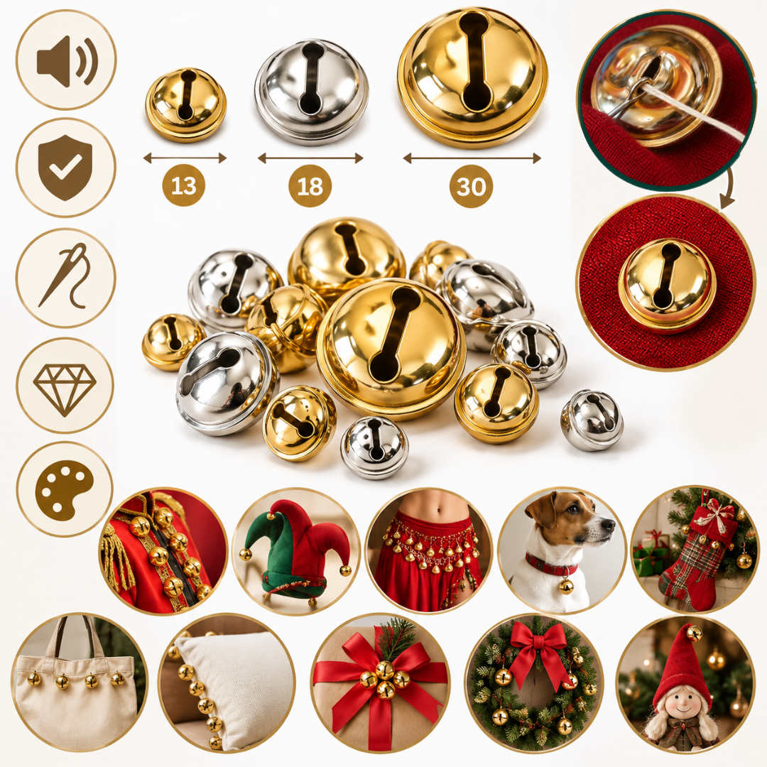 Sewing Jingle Bells 13, 18 & 30mm – Gold & Silver – 20 pcs