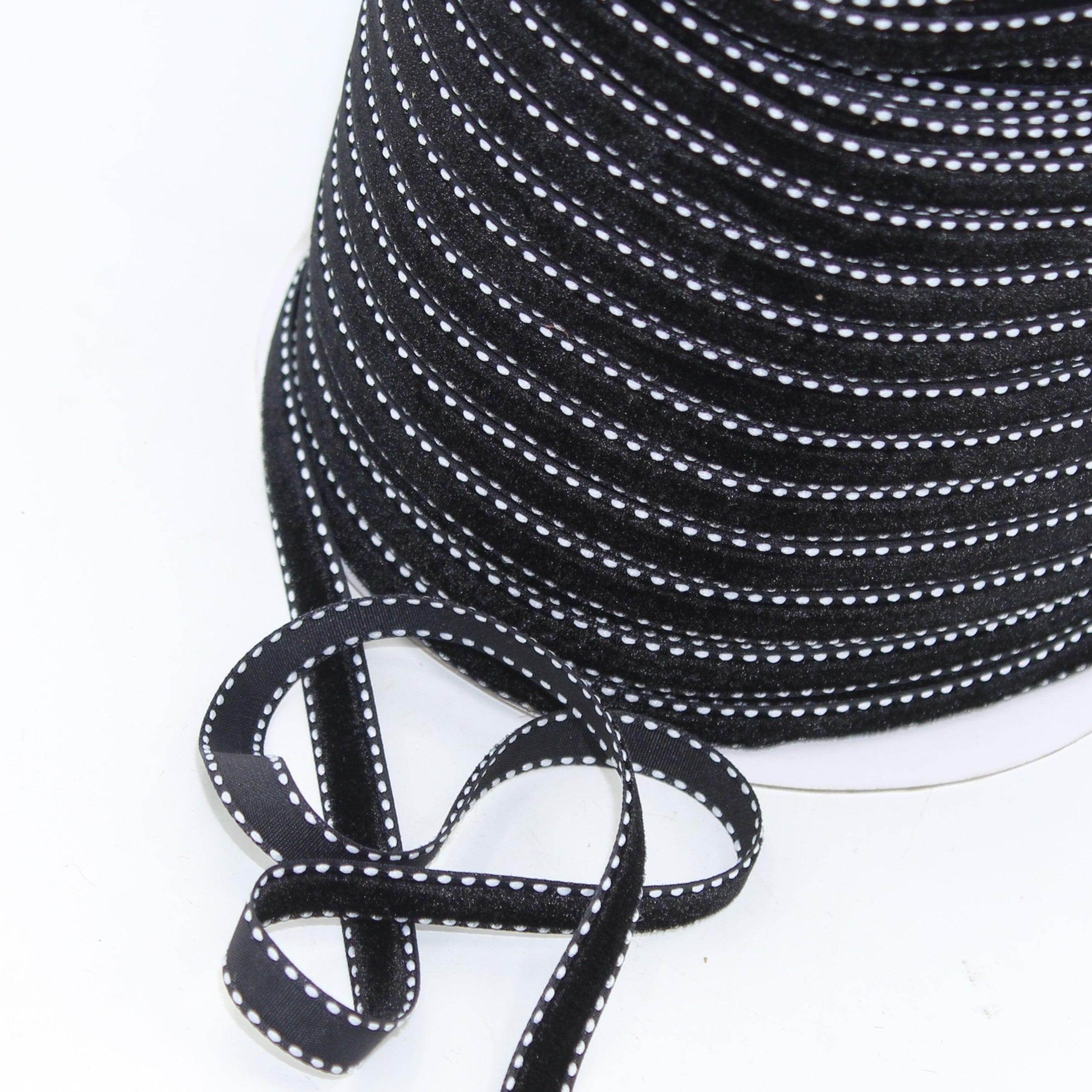 5 meters Stitched Velvet Ribbon 9 / 15 / 20mm #VEL1501 - ACCESSOIRES LEDUC BV