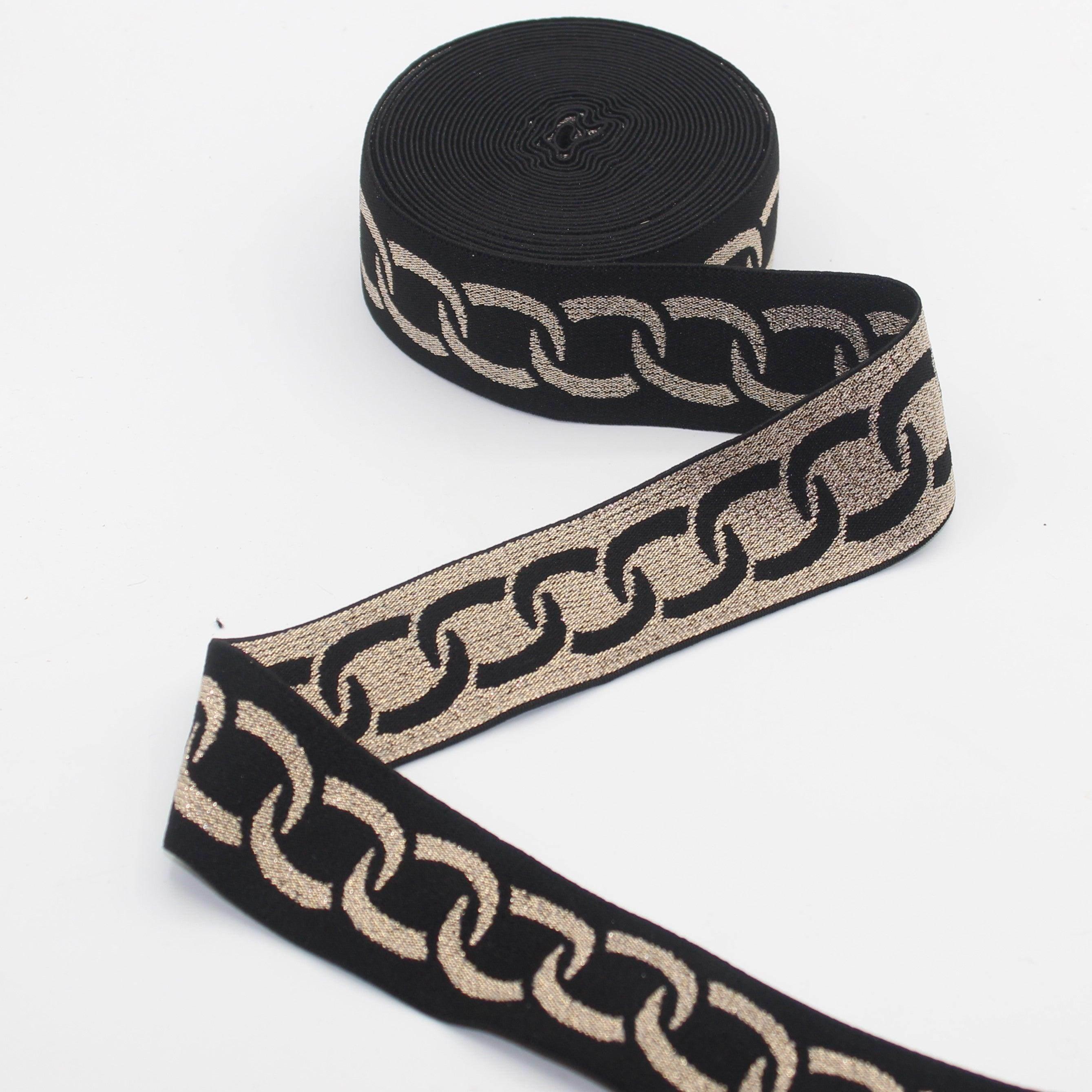 Black + Lurex Design Elastic 40mm #ELA3522 - ACCESSOIRES LEDUC BV