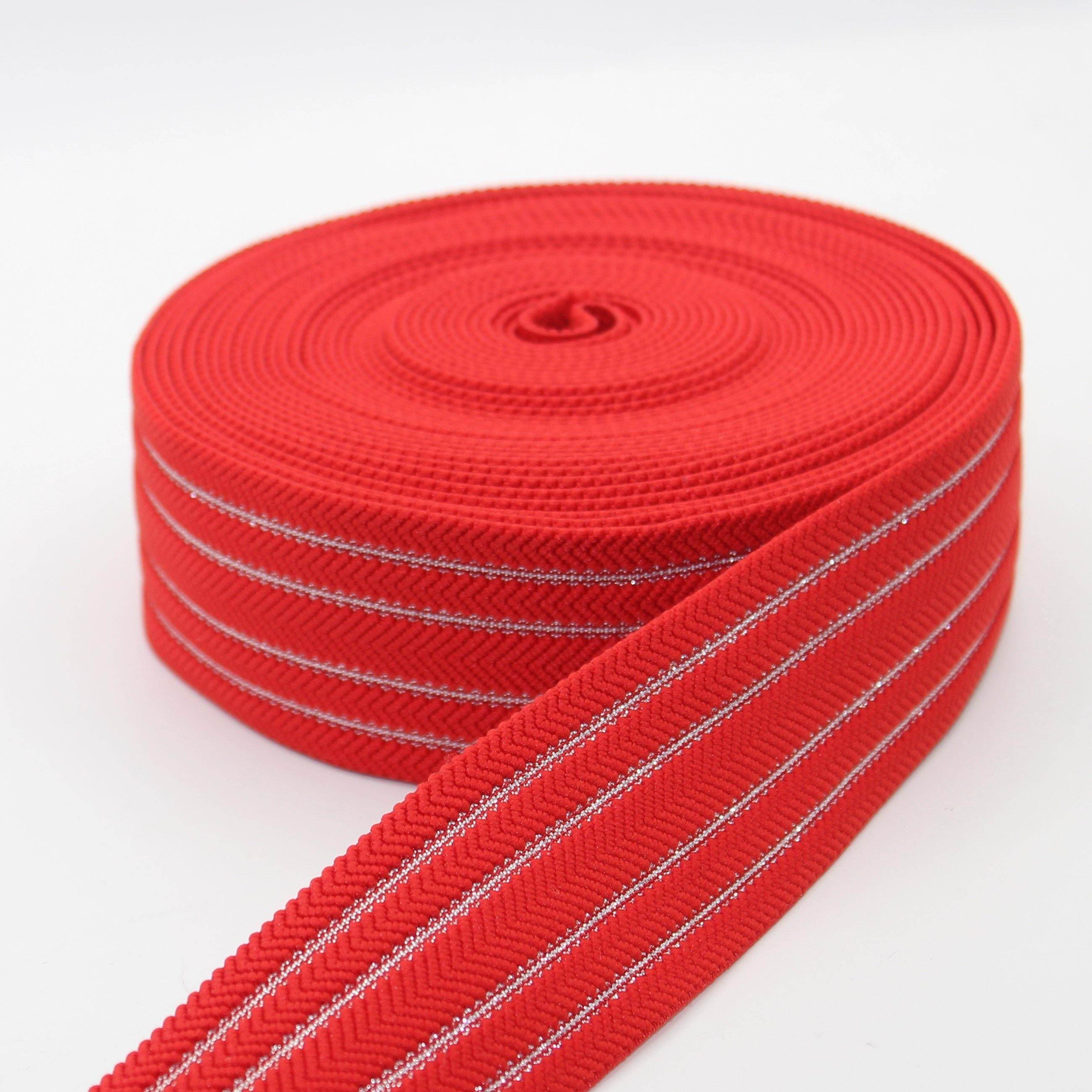 Silver Stripes Herringbone Elastic 50mm #ELA1313 - ACCESSOIRES LEDUC BV