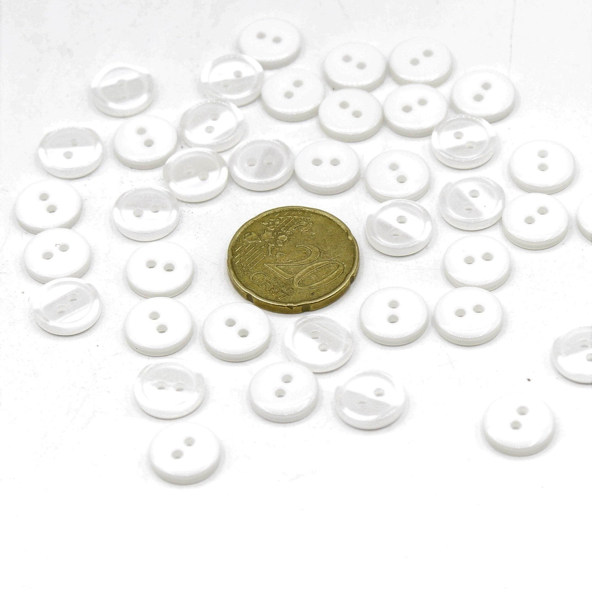 200 Pieces White Polyester Buttons 2 Holes Size 10MM #KP210516 - ACCESSOIRES LEDUC BV