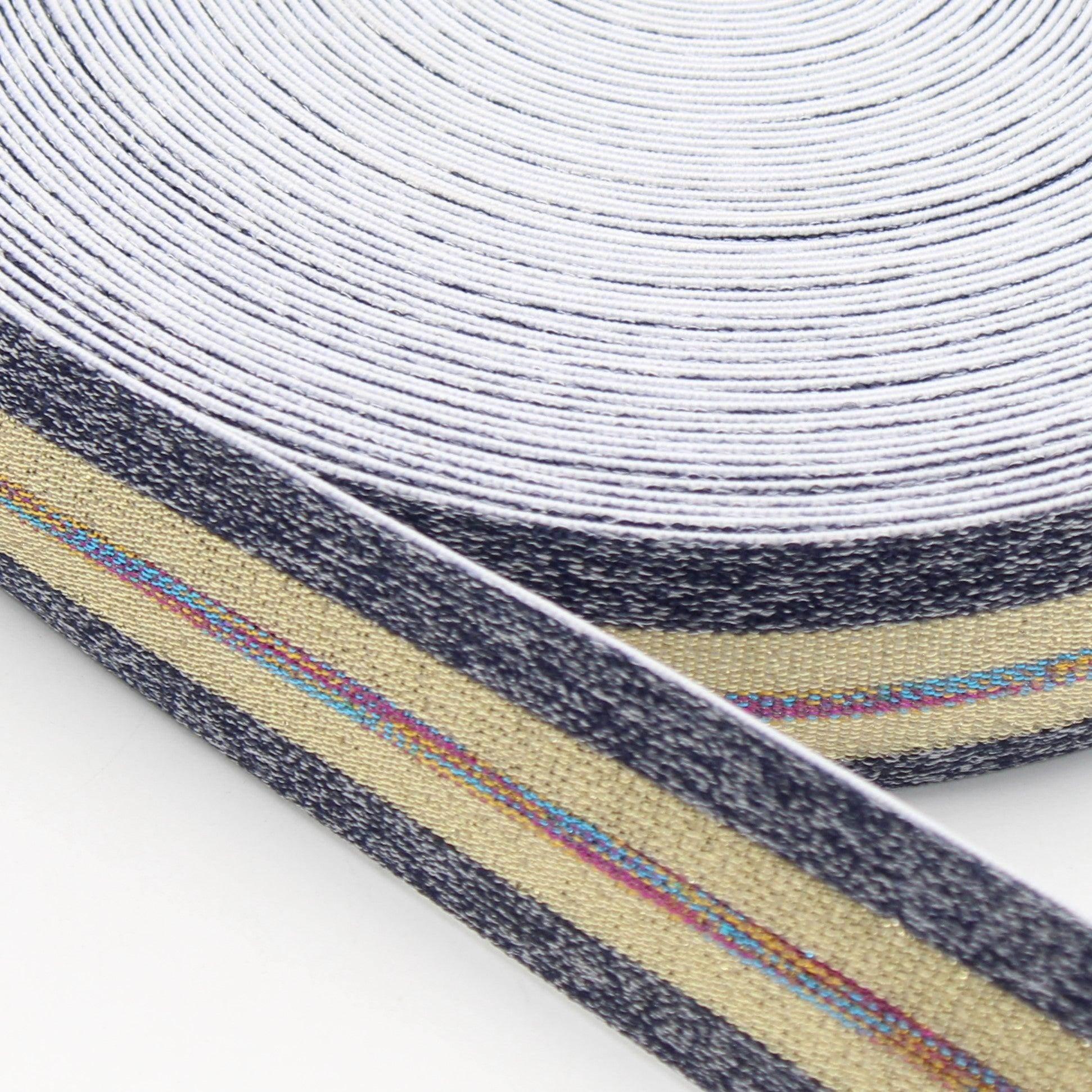 5 METERS - 40mm Lurex Elastic Striped Multicolour #ELA2064-#ELA2065 - ACCESSOIRES LEDUC BV