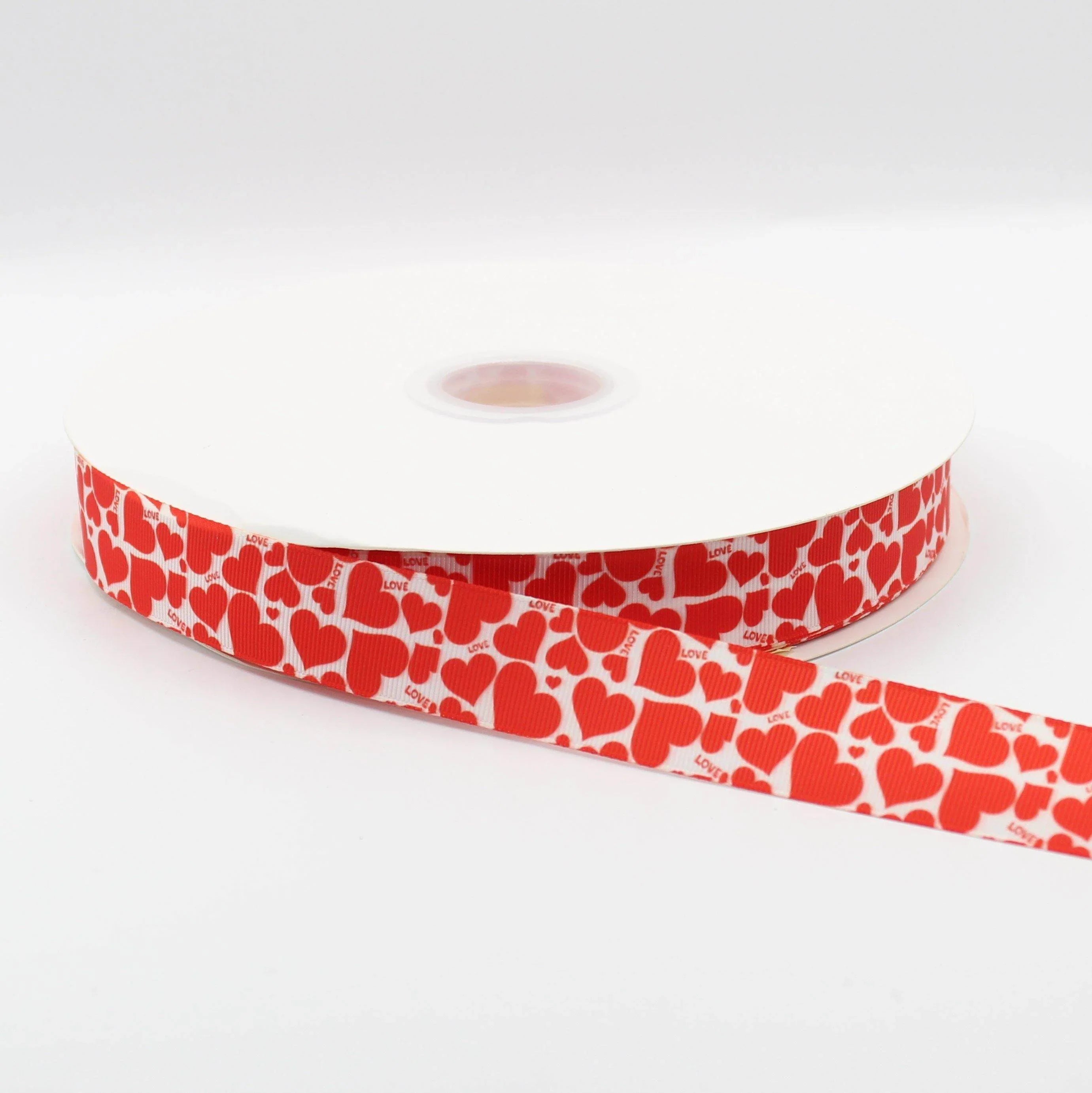 20 meters Saint Valentine's TAPE, Gros Grain tape 25mm printed with Hearts - ACCESSOIRES LEDUC BV
