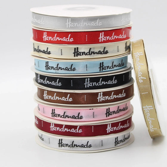 22 meters Roll of Satin Tape 10mm Labels , Printed "Handmade" - ACCESSOIRES LEDUC