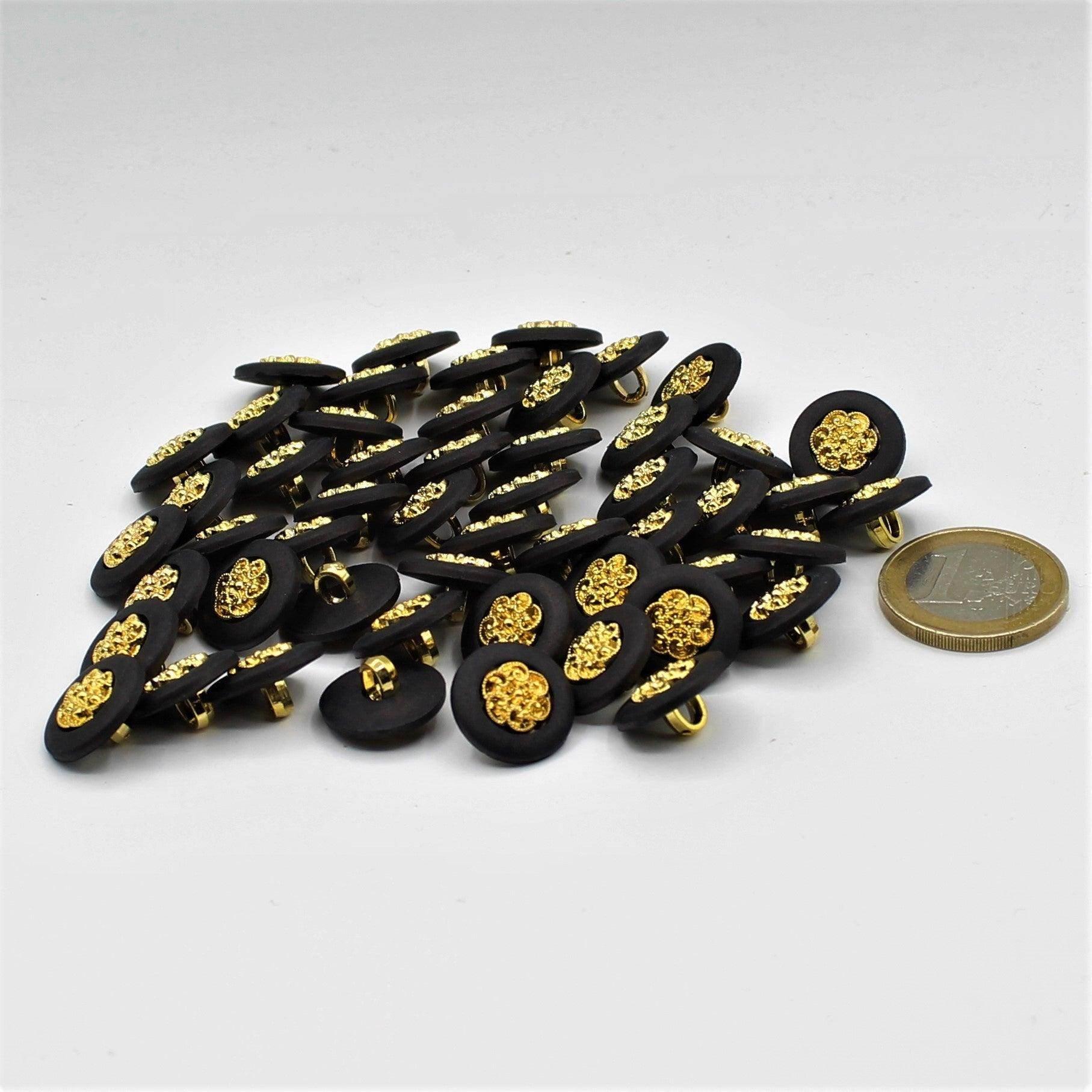 Black Button with Gold Floral Pattern 15 and 21mm - ACCESSOIRES LEDUC BV