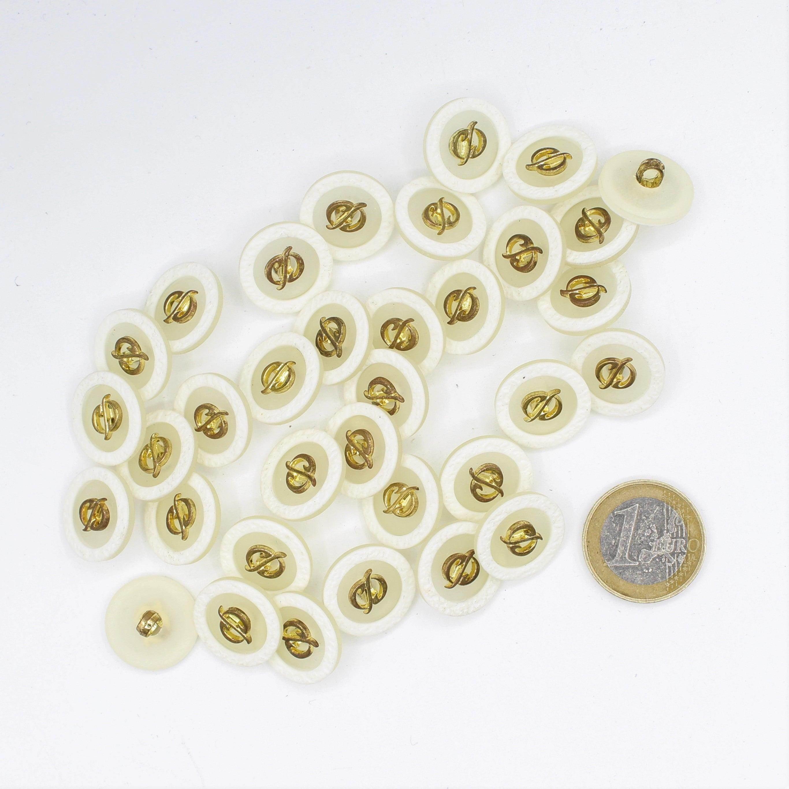 White Button with Gold Pattern 18mm - ACCESSOIRES LEDUC BV